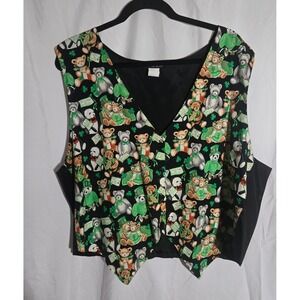 111 Main St Patricks Day Irish Teddy Bear Shamrock Vest Black Green Women's 2X
